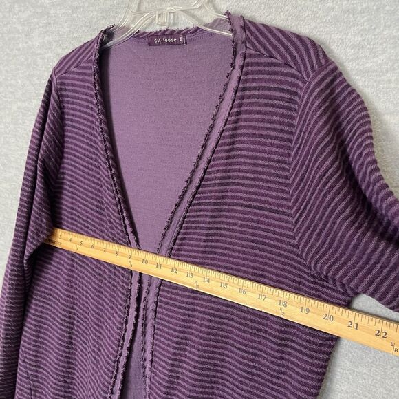 Cut Loose Open Front Long Cardigan Size M Pockets Fringe Stripe Textured Duster - Picture 9 of 15